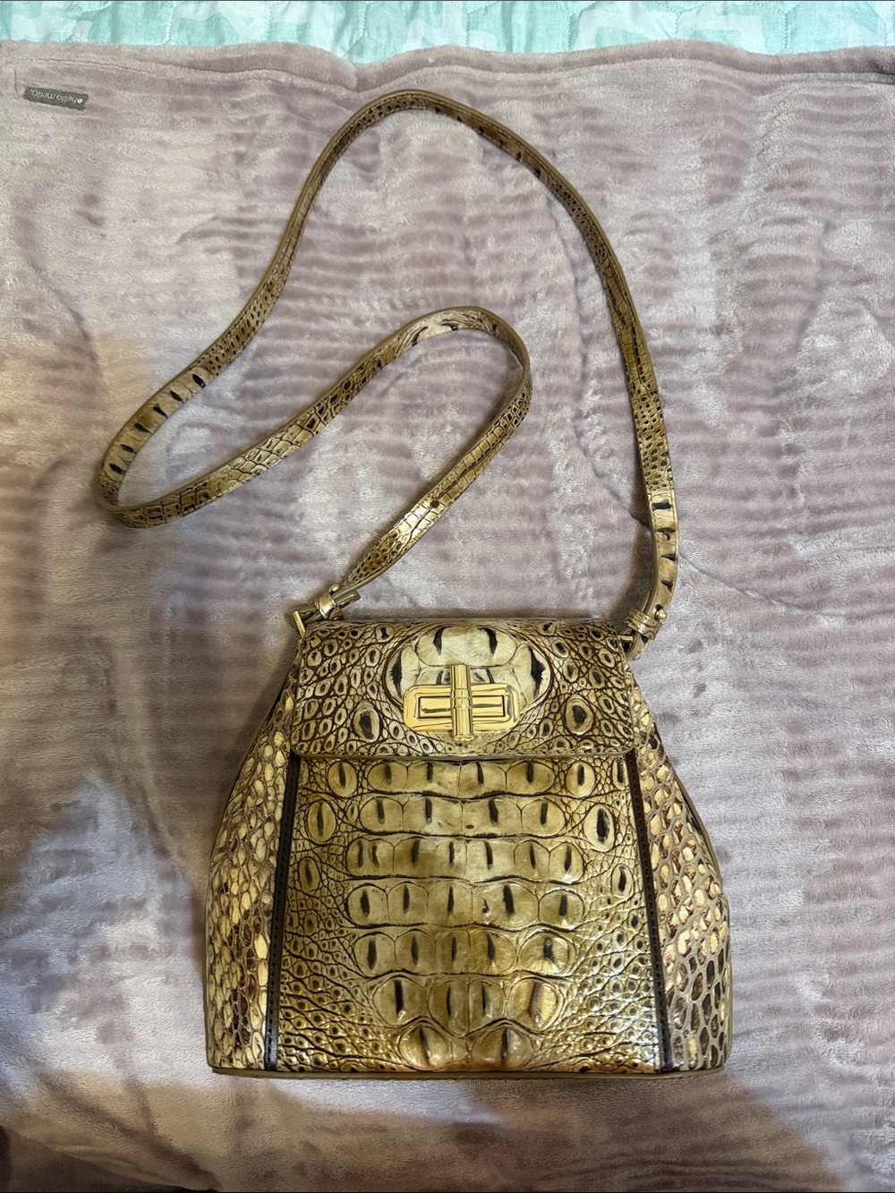 Brahmin Gold Croc-Embossed Leather Crossbody Bag - Womens